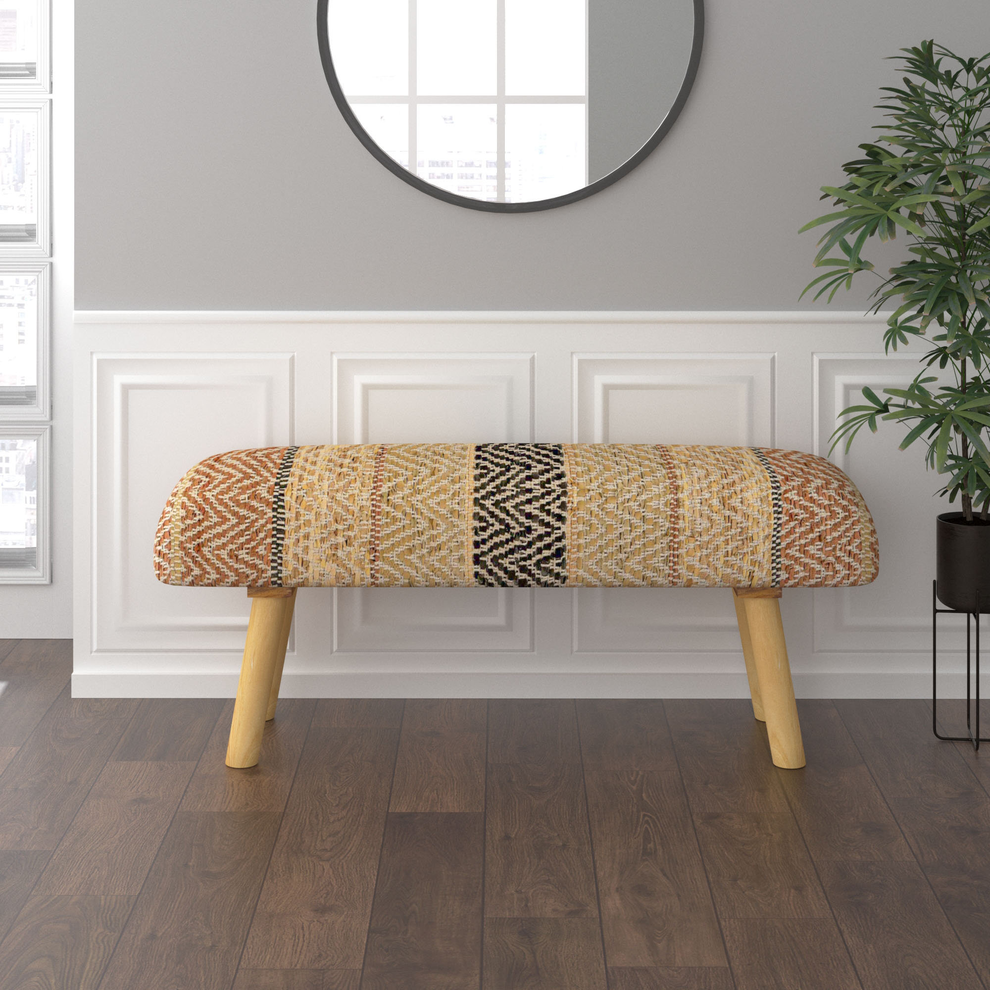 Patterned upholstered bench discount
